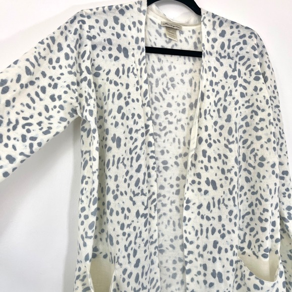 Cotton Emporium Ivory Blue Leopard Print Open Front‎ Cardigan Sweater Women's LL - Picture 3 of 6